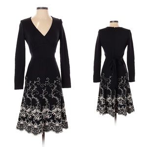 {Chetta B} Black Long Sleeve Fit and Flare Dress